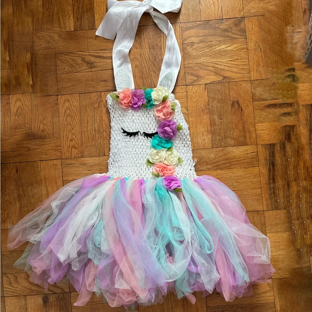 Unicorn Tutu Dress with Floral Accent Costume - Picture 1 of 5